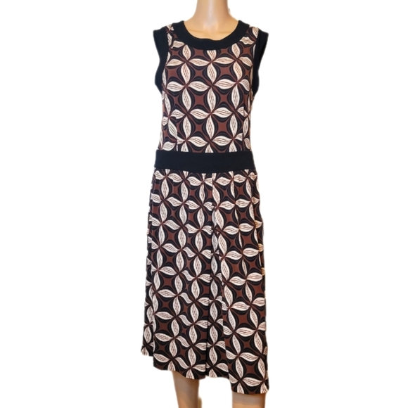 Talbots Dresses & Skirts - Talbots Geometric Sheath Sleeveless Black, Brown, Cream Dress Size 10